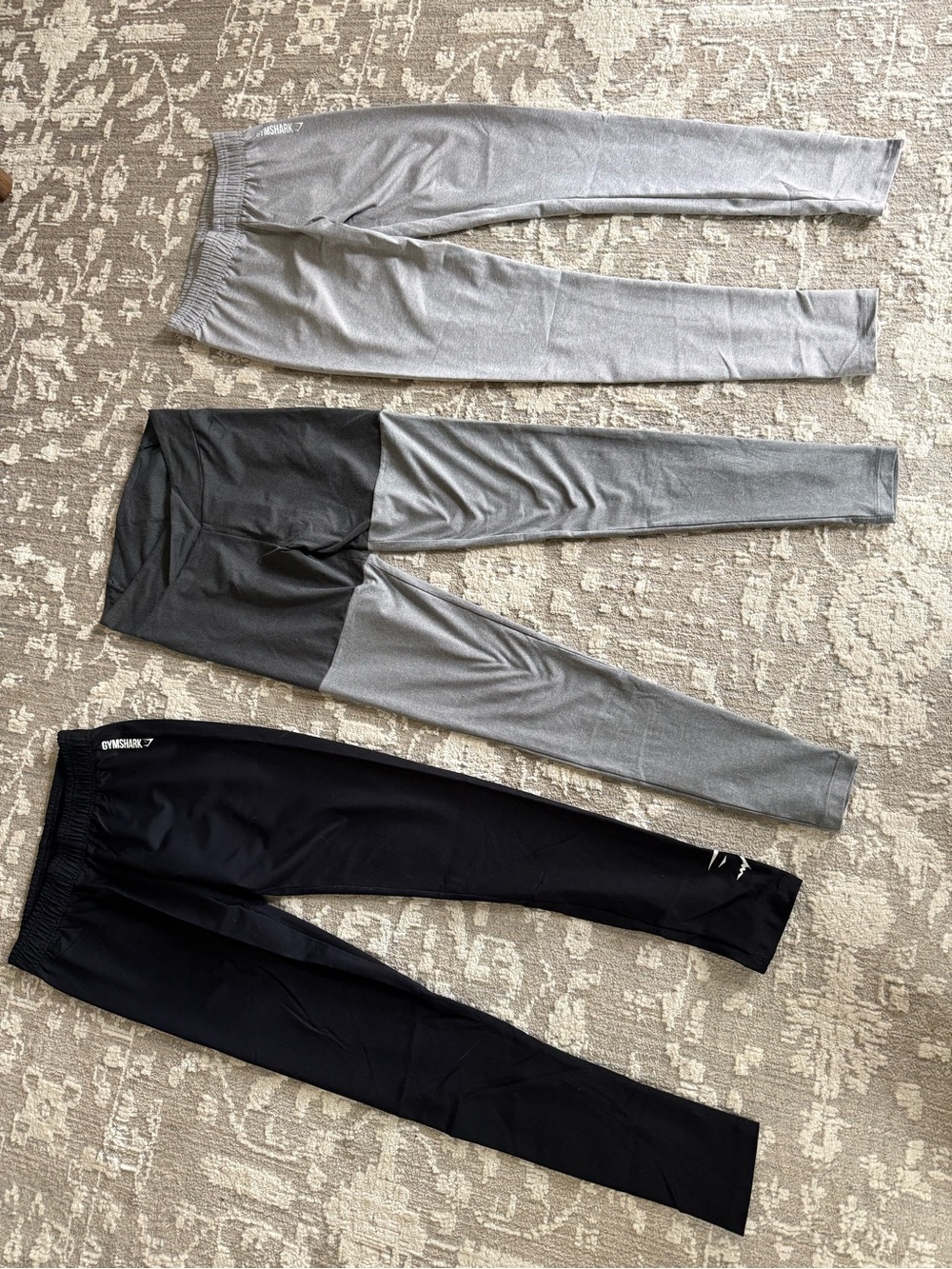 3 pairs Size Small Gymshark Black and Light Gray Performance Leggings Trio